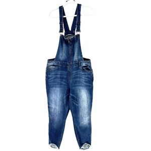 Refuge Denim Overalls Jeans Women's 18 Blue Frayed Hems Skinny Stretch Ankle